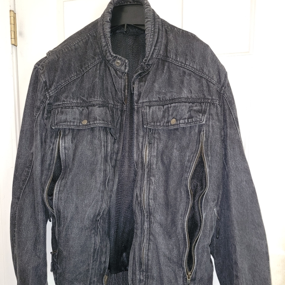 Mens armored vented denim black motorcycle jacket XXL